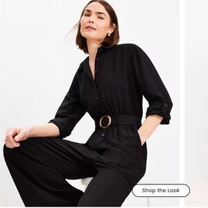 LOFT Petite Button Tab Belted Jumpsuit